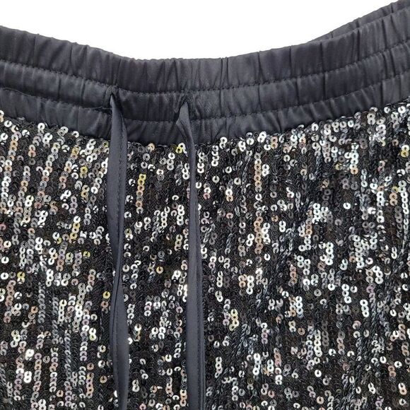 Scoop Women’s Sequin Joggers 3X Black Silver Pull-on Relaxed Drawstring Pockets - Picture 4 of 13